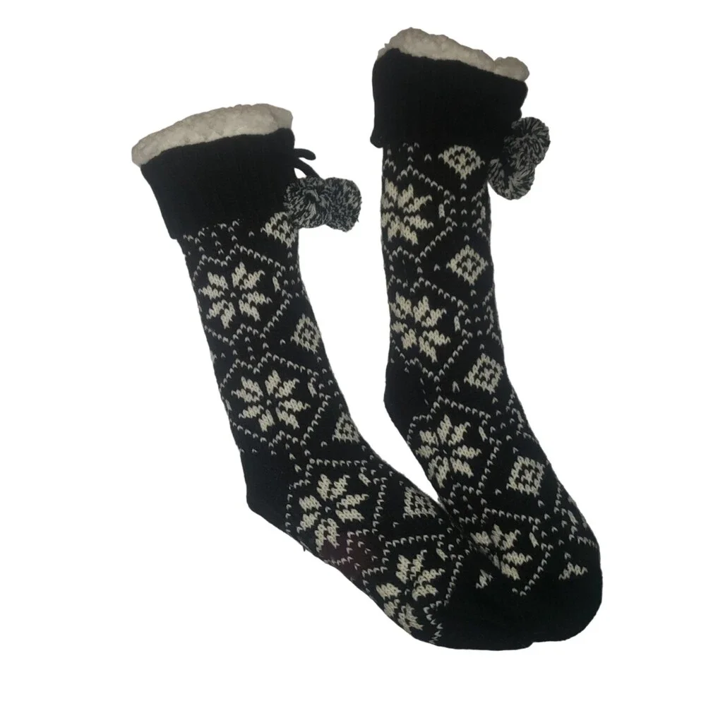 Black and White Faux Fur Lined Cabin Socks One Size